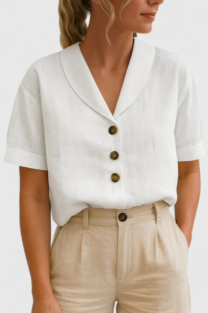 Vintage Shawl Collar Blouse with Button Detail for Women