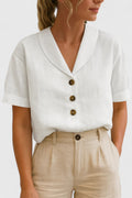 Vintage Shawl Collar Blouse with Button Detail for Women