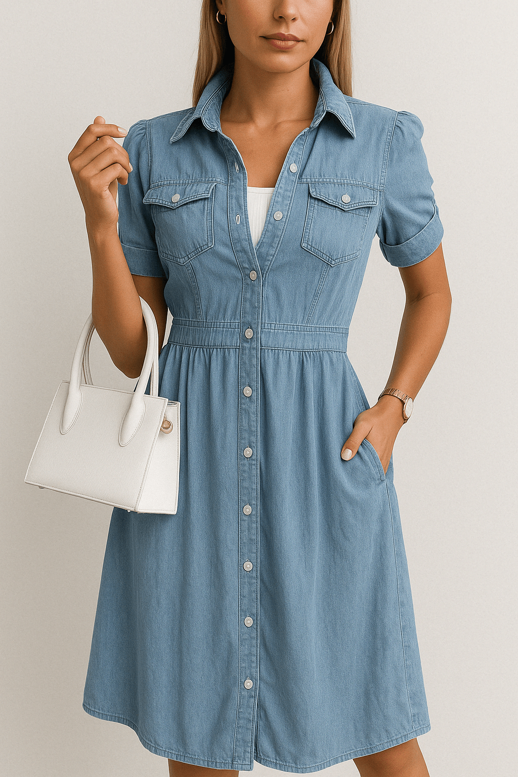 Denim Midi Dress for Women - Casual and Timeless Style for Everyday Wear