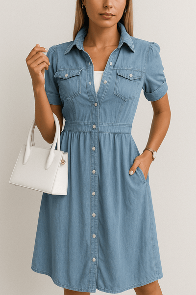 Denim Midi Dress for Women - Casual and Timeless Style for Everyday Wear