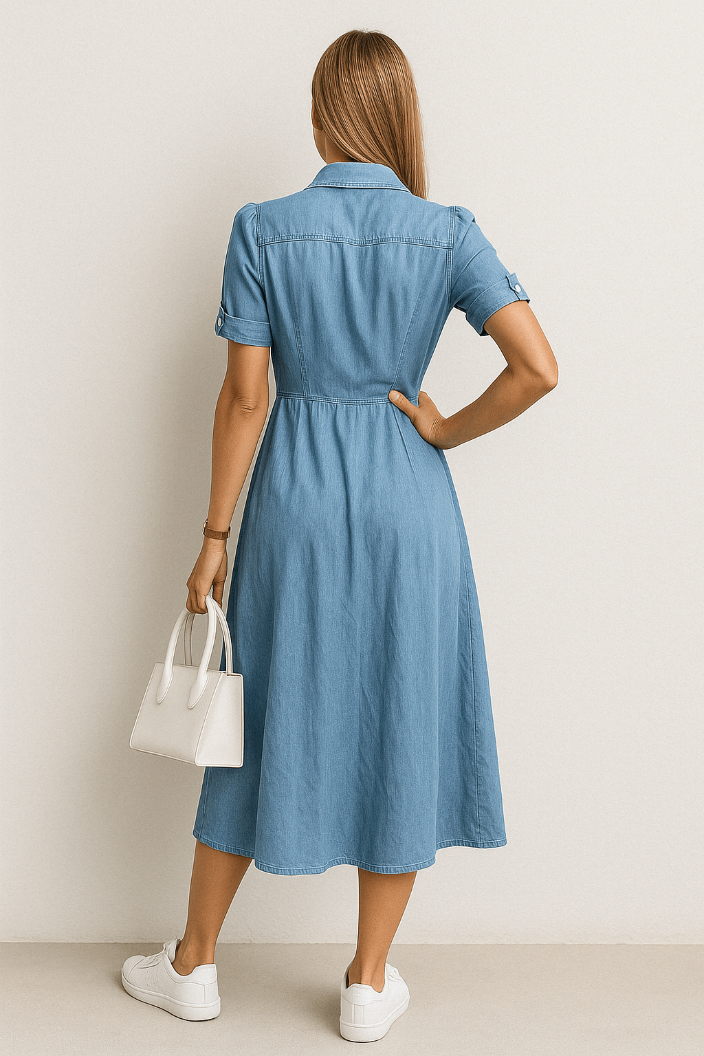 Denim Midi Dress for Women - Casual and Timeless Style for Everyday Wear