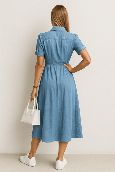 Denim Midi Dress for Women - Casual and Timeless Style for Everyday Wear