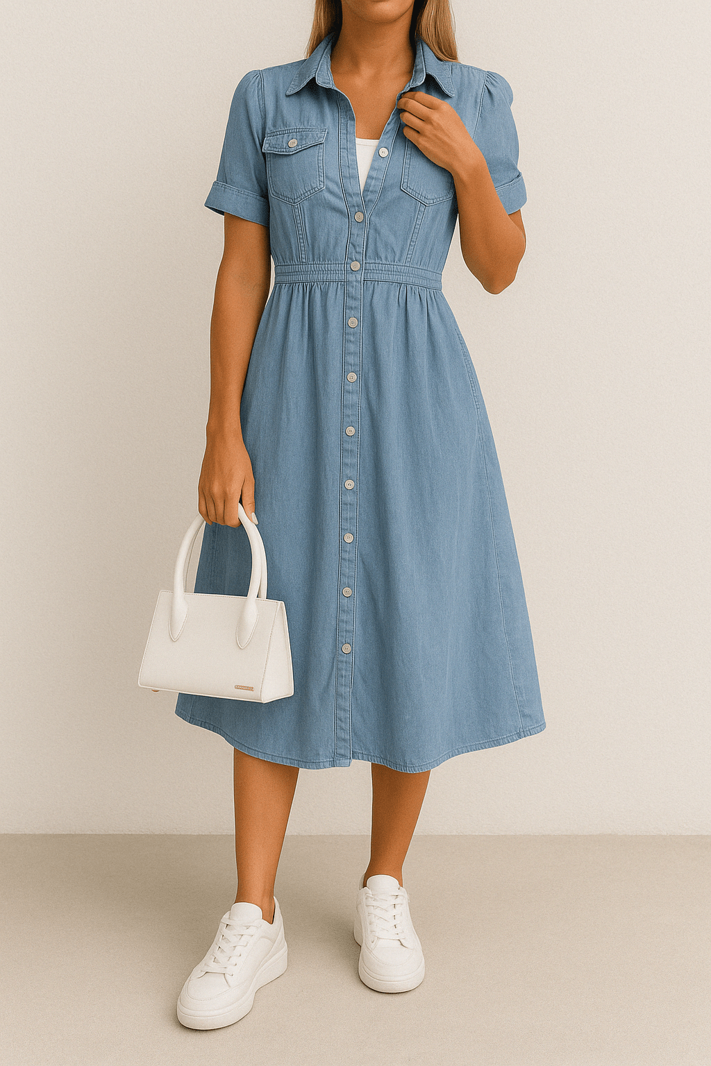Denim Midi Dress for Women - Casual and Timeless Style for Everyday Wear