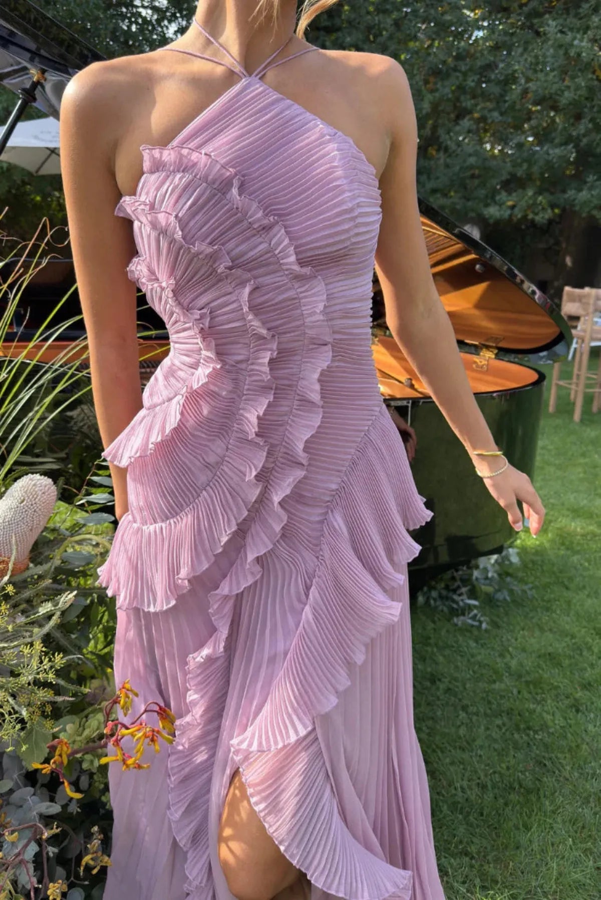 Floral Maxi Dress in Purple for Summer Weddings and Events