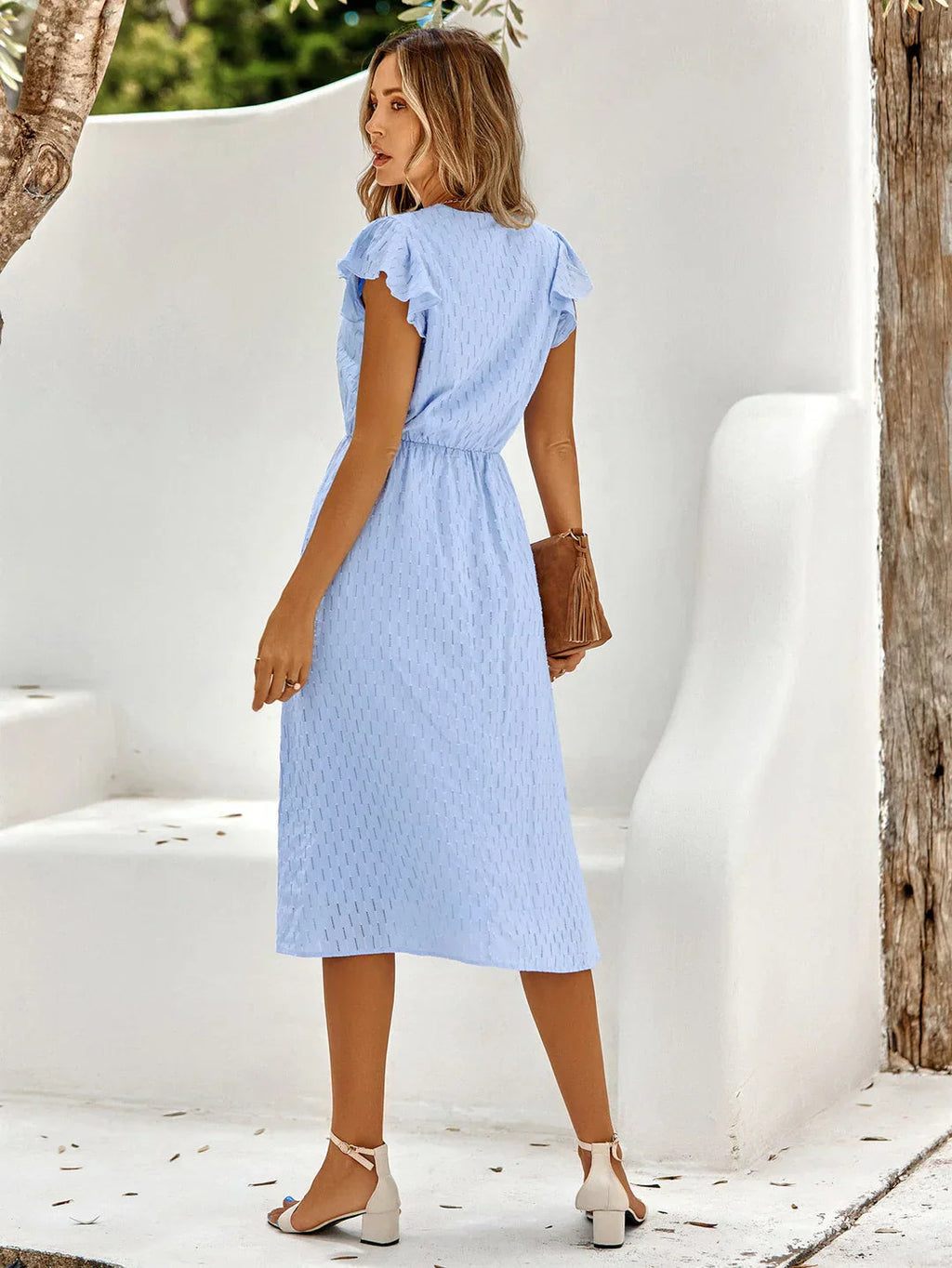 Lightweight Floral Midi Dress with Tie Waist for Women Summer