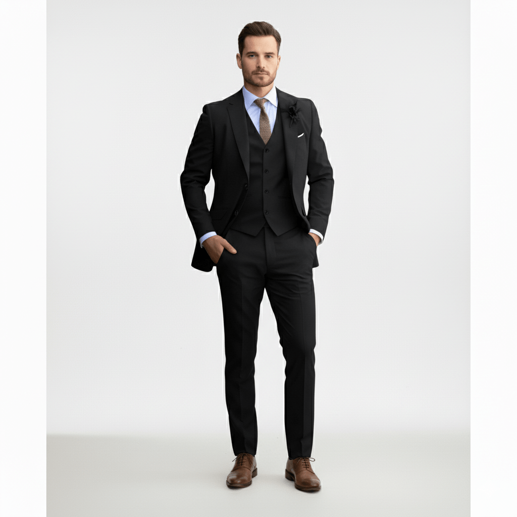 Men Three-Piece Suit Set Notch Lapel Five-Button Vest Slim Fit