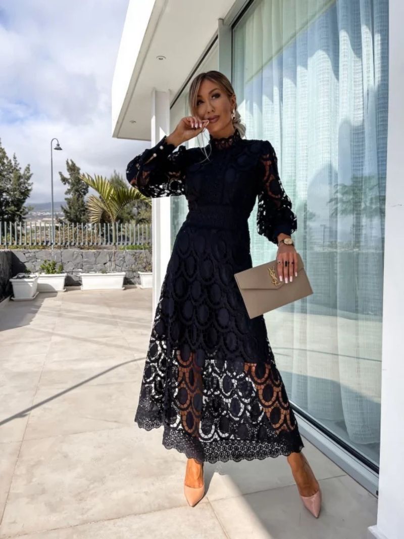 Lace Midi Dress with Floral Embroidery for Formal Occasions