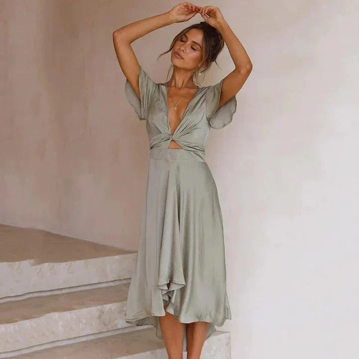 Wedding Guest Dress with Flutter Sleeves for Summer Events