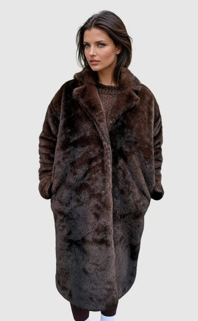 Luxurious Long Coat for Women in Synthetic Fur – Stylish and Warm Autumn Winter Outerwear