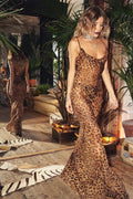 Leopard Print Maxi Dress for Women Summer with Wrap Detail
