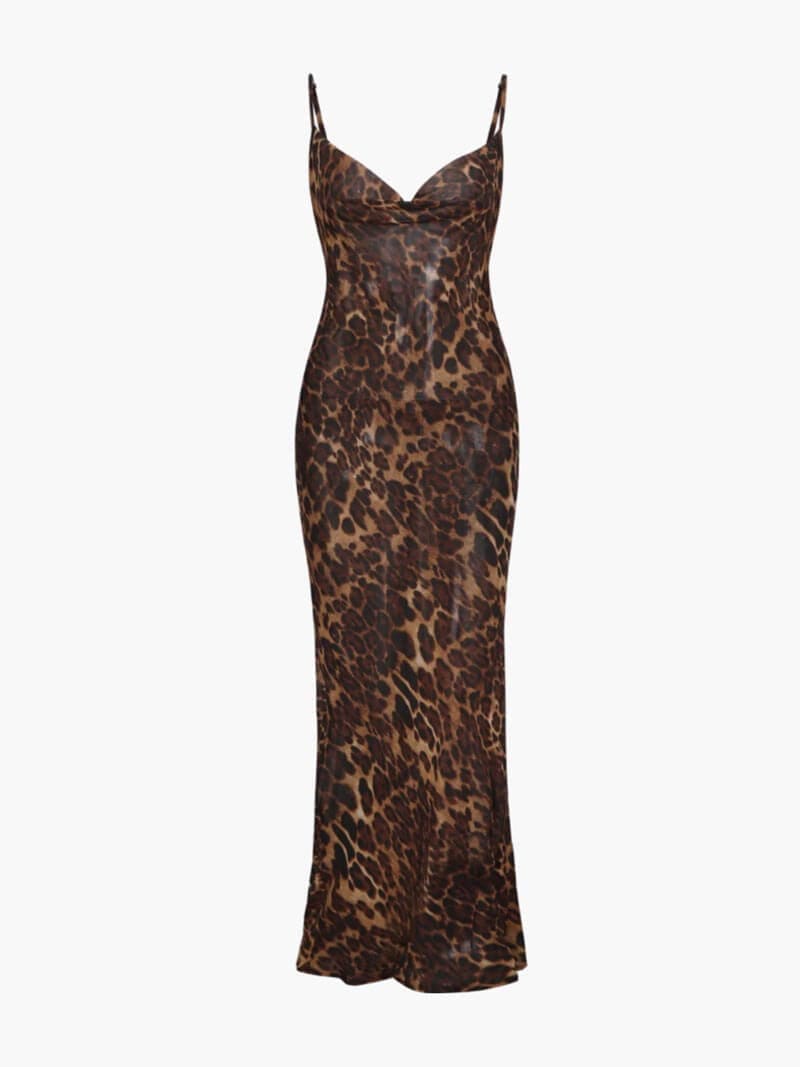 Leopard Print Maxi Dress for Women Summer with Wrap Detail
