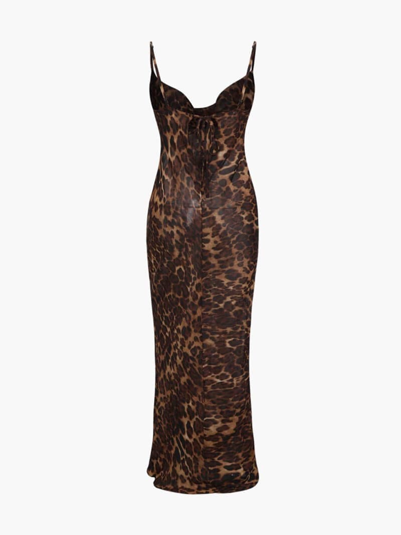 Leopard Print Maxi Dress for Women Summer with Wrap Detail