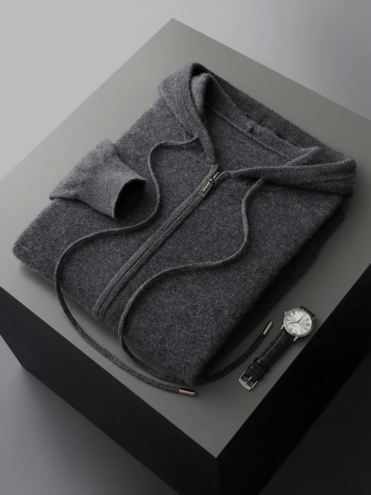 Men's Cardigan Sweater in Casual Hoodie Style – Soft Merino Wool for Autumn and Winter