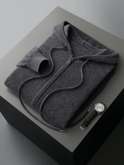 Men's Cardigan Sweater in Casual Hoodie Style – Soft Merino Wool for Autumn and Winter