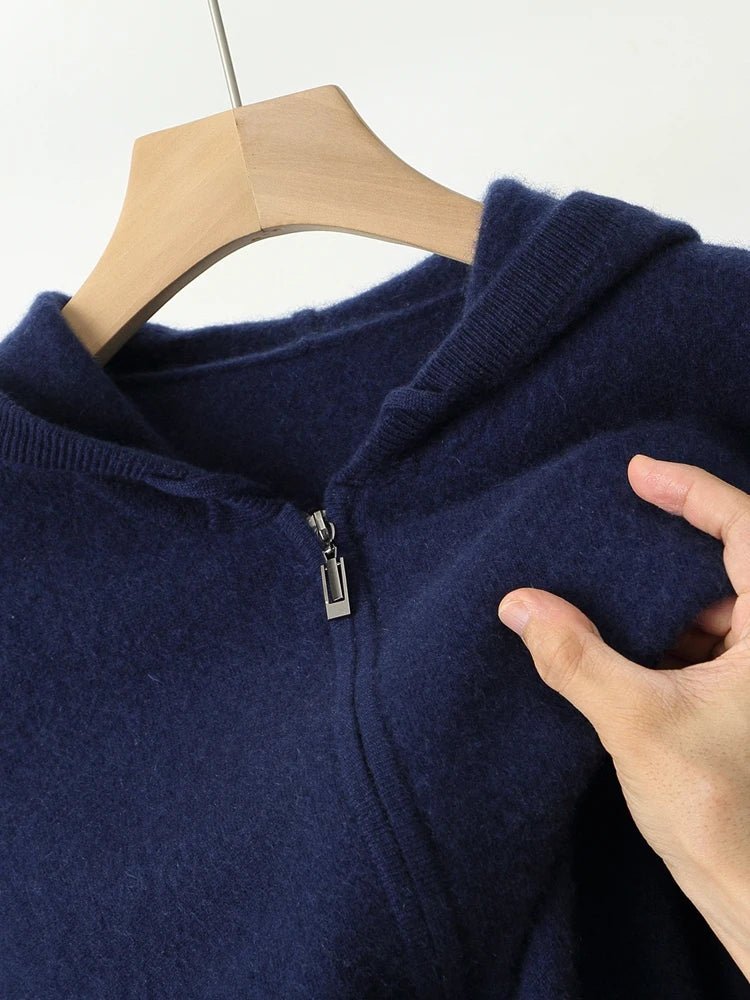 Men's Cardigan Sweater in Casual Hoodie Style – Soft Merino Wool for Autumn and Winter