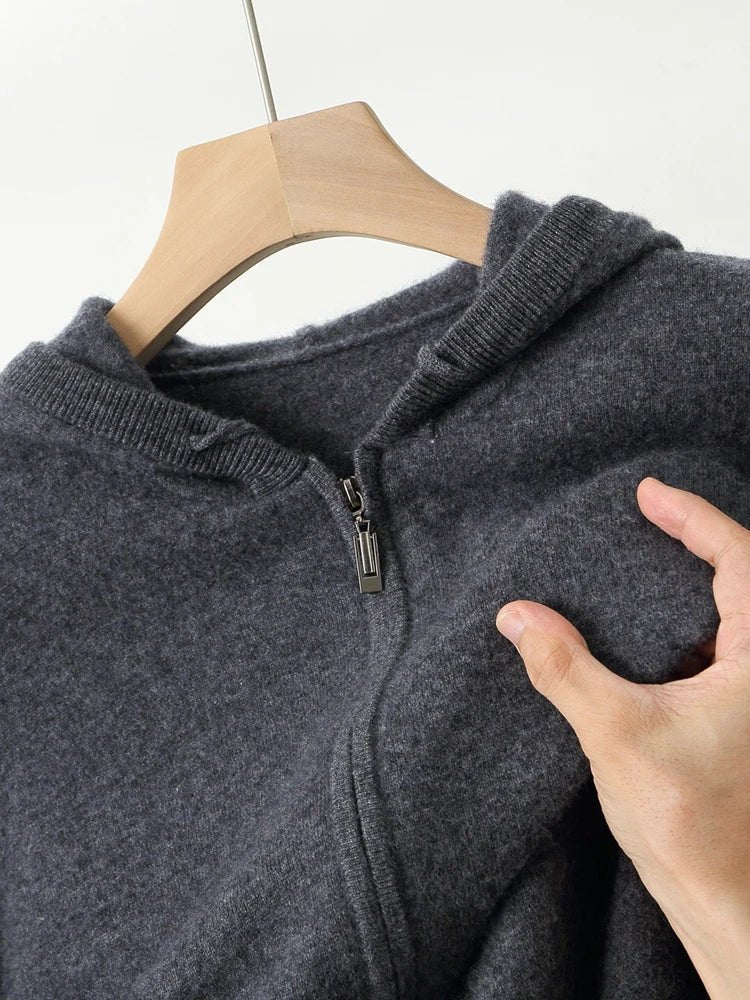 Men's Cardigan Sweater in Casual Hoodie Style – Soft Merino Wool for Autumn and Winter