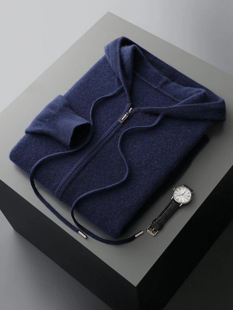 Men's Cardigan Sweater in Casual Hoodie Style – Soft Merino Wool for Autumn and Winter