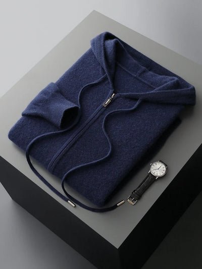 Men's Cardigan Sweater in Casual Hoodie Style – Soft Merino Wool for Autumn and Winter