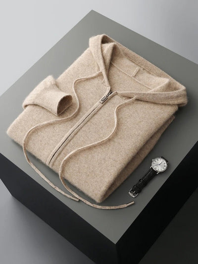 Men's Cardigan Sweater in Casual Hoodie Style – Soft Merino Wool for Autumn and Winter