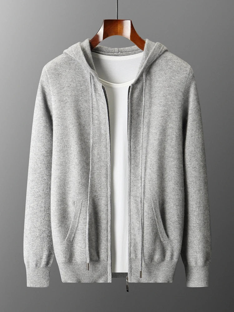Men's Cardigan Sweater in Casual Hoodie Style – Soft Merino Wool for Autumn and Winter