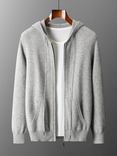 Men's Cardigan Sweater in Casual Hoodie Style – Soft Merino Wool for Autumn and Winter