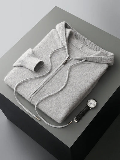 Men's Cardigan Sweater in Casual Hoodie Style – Soft Merino Wool for Autumn and Winter