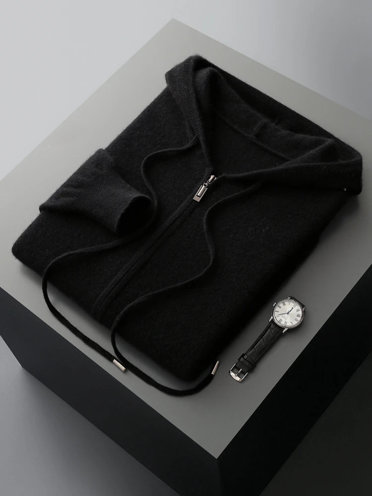 Men's Cardigan Sweater in Casual Hoodie Style – Soft Merino Wool for Autumn and Winter