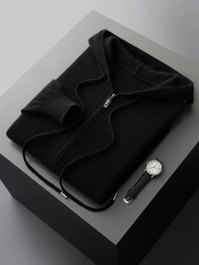 Men's Cardigan Sweater in Casual Hoodie Style – Soft Merino Wool for Autumn and Winter