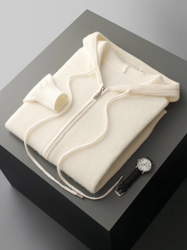 Men's Cardigan Sweater in Casual Hoodie Style – Soft Merino Wool for Autumn and Winter
