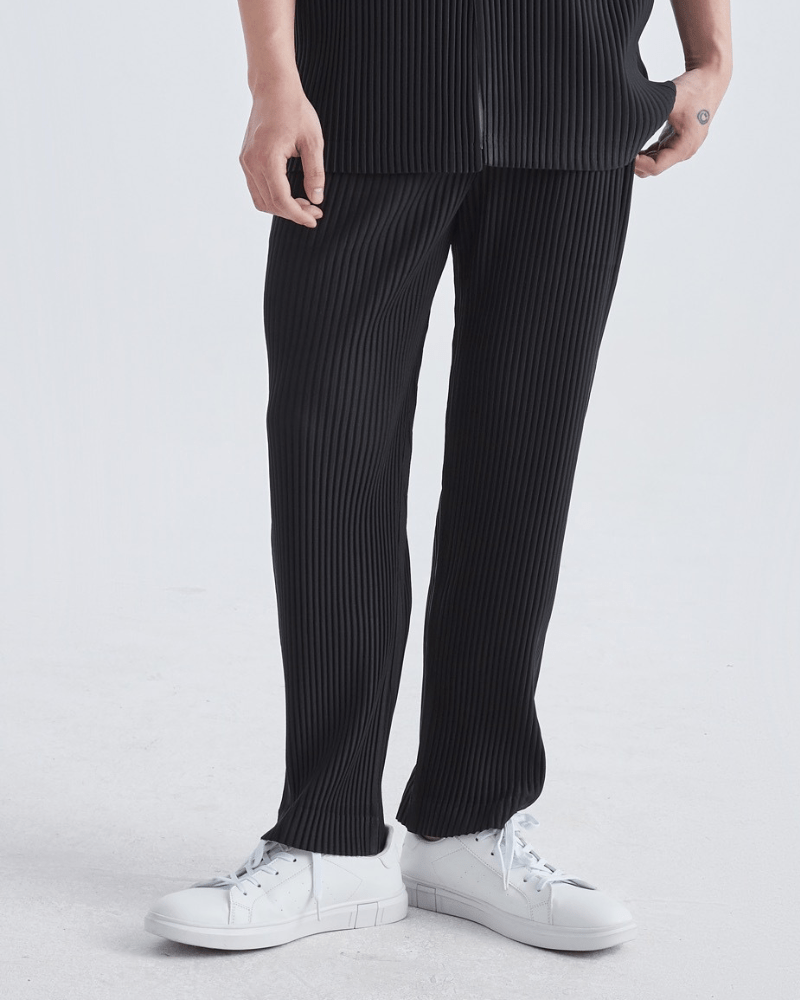 Men's Pants – Loose Fit Cotton Rib Trousers with Elastic Waistband for Casual Urban Style