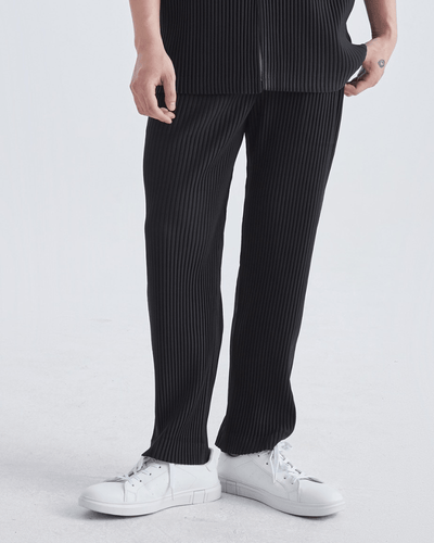 Men's Pants – Loose Fit Cotton Rib Trousers with Elastic Waistband for Casual Urban Style