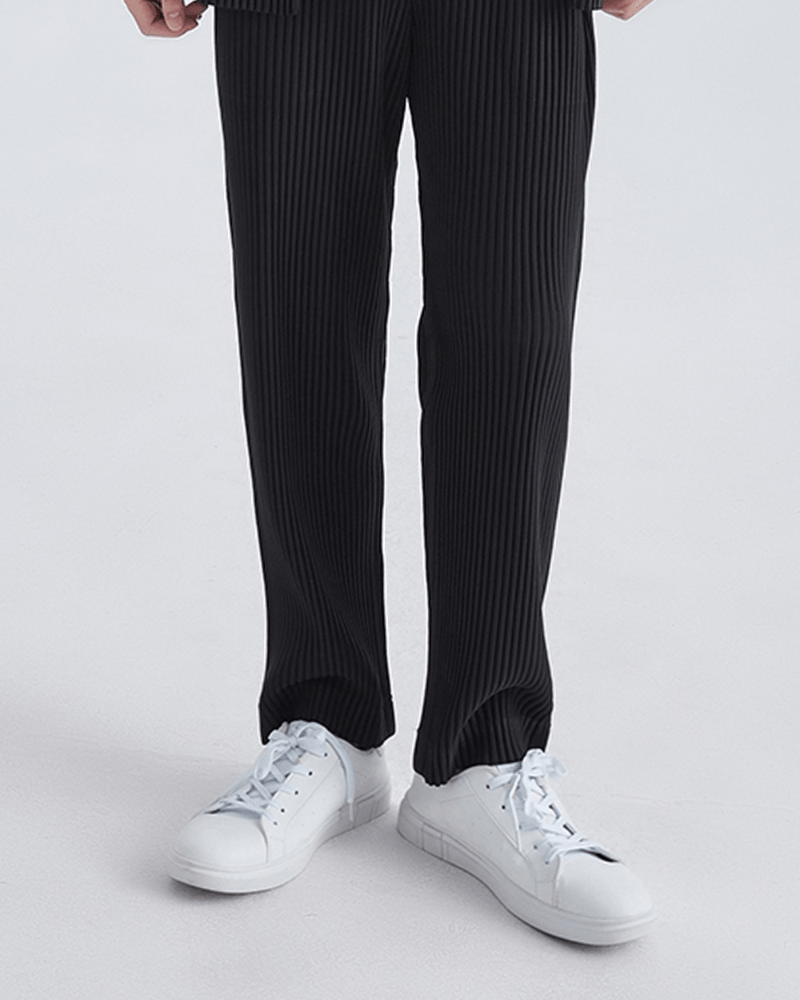 Men's Pants – Loose Fit Cotton Rib Trousers with Elastic Waistband for Casual Urban Style