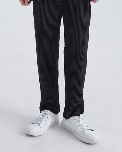 Men's Pants – Loose Fit Cotton Rib Trousers with Elastic Waistband for Casual Urban Style