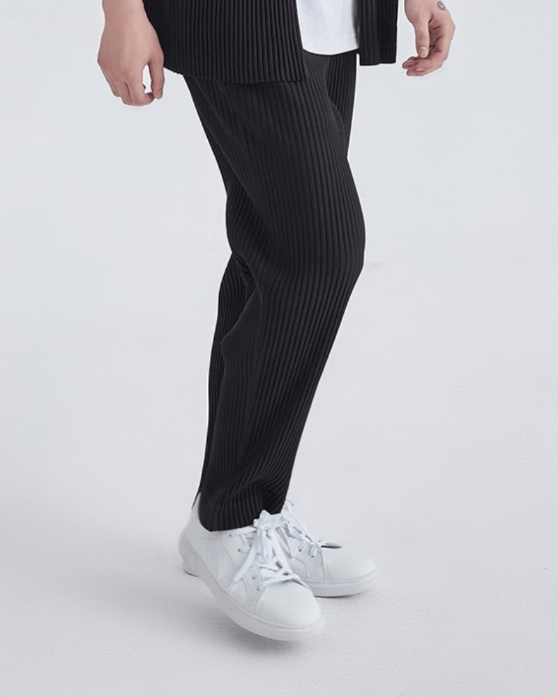 Men's Pants – Loose Fit Cotton Rib Trousers with Elastic Waistband for Casual Urban Style