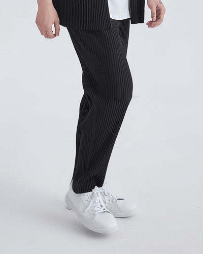 Men's Pants – Loose Fit Cotton Rib Trousers with Elastic Waistband for Casual Urban Style