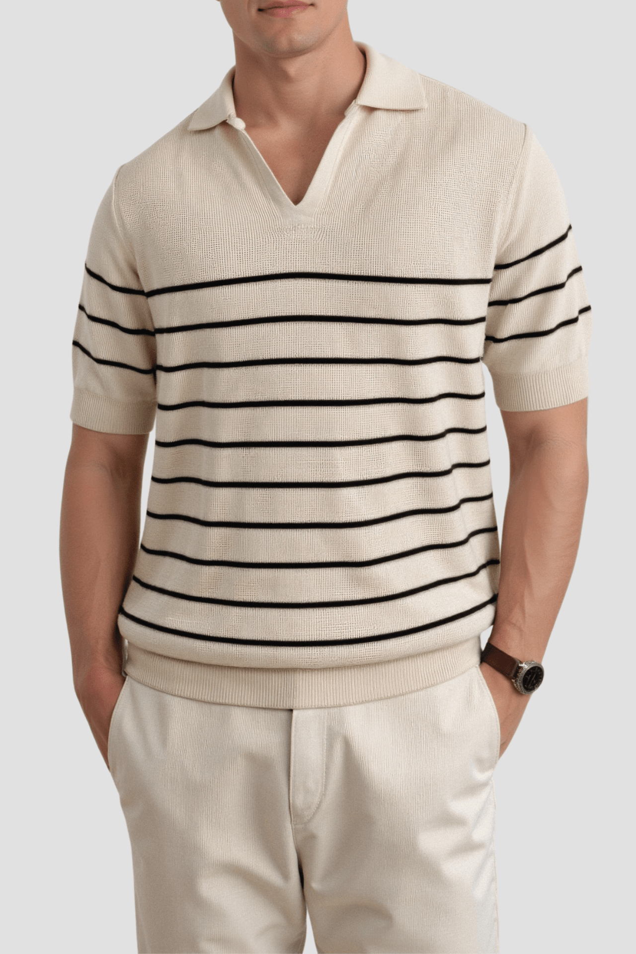 Men's Polo Shirt - Classic Striped Short Sleeve for Casual and Business Wear