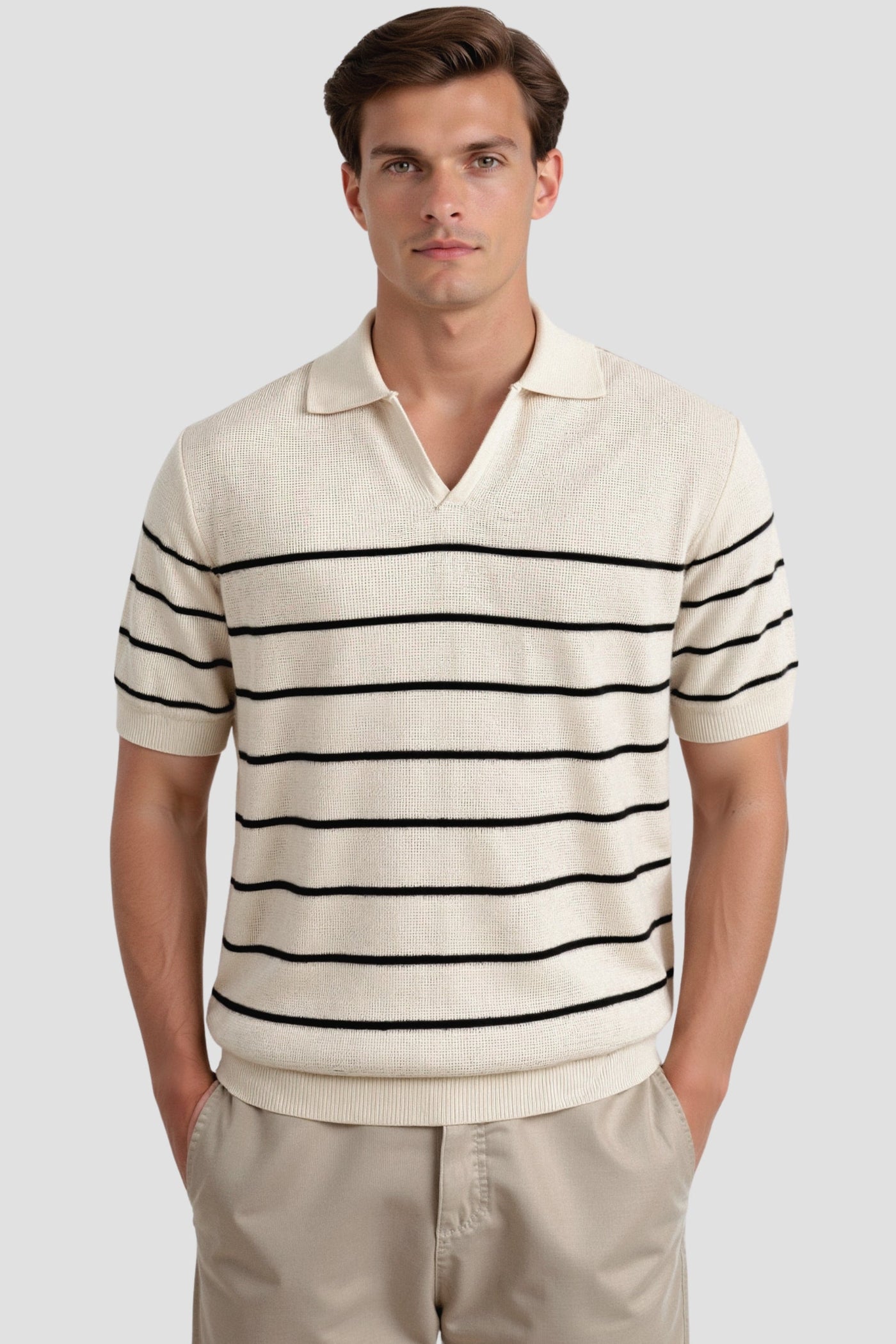 Men's Polo Shirt - Classic Striped Short Sleeve for Casual and Business Wear
