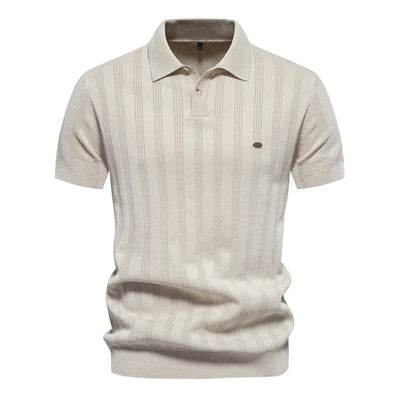 Men's Polo Shirt - Long Sleeve Knitted Design with Striped Pattern for Smart Casual Wear
