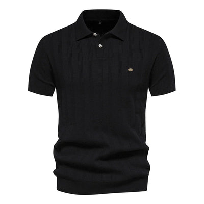Men's Polo Shirt - Long Sleeve Knitted Design with Striped Pattern for Smart Casual Wear