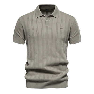 Men's Polo Shirt - Long Sleeve Knitted Design with Striped Pattern for Smart Casual Wear