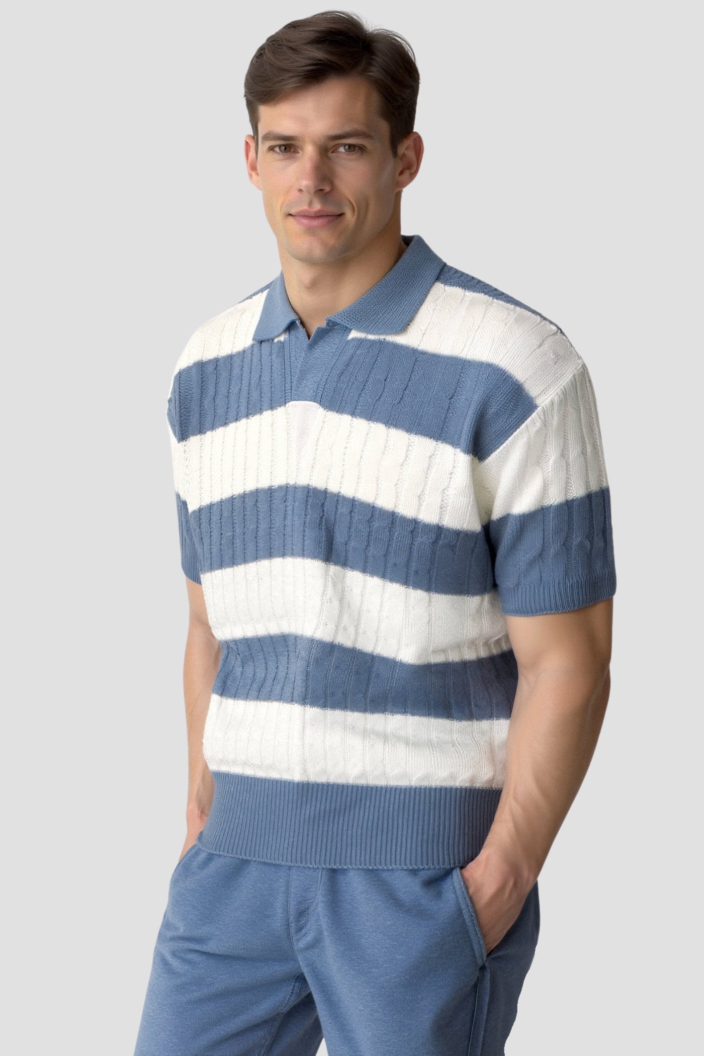 Men's Polo Shirt – Striped Short Sleeve Casual and Elegant Style