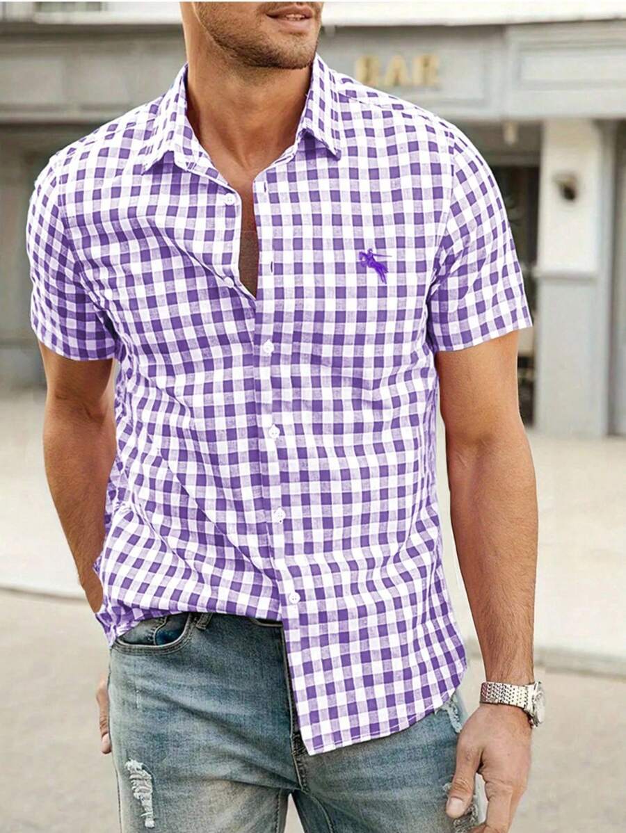 Men's Shirt Red-White Checkered Short Sleeve Oktoberfest Casual