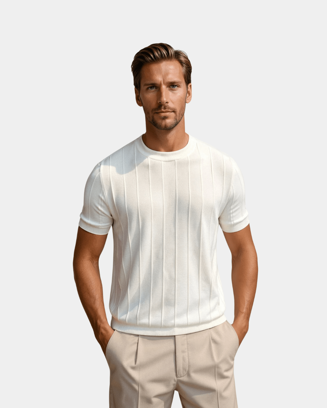 Men's T Shirt with Vertical Rib Structure – Lightweight Short Sleeve Summer Style