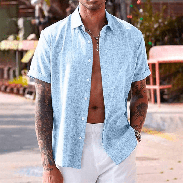 Men's Linen Shirt with Short Sleeves – Breathable Summer Casual Style