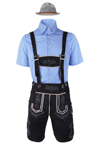 Men's Oktoberfest Trachten Set with Lederhosen, Checkered Shirt, and Hat 0
