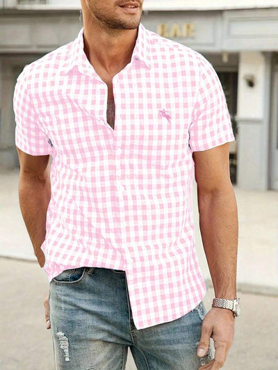 Men's Shirt Red-White Checkered Short Sleeve Oktoberfest Casual 10