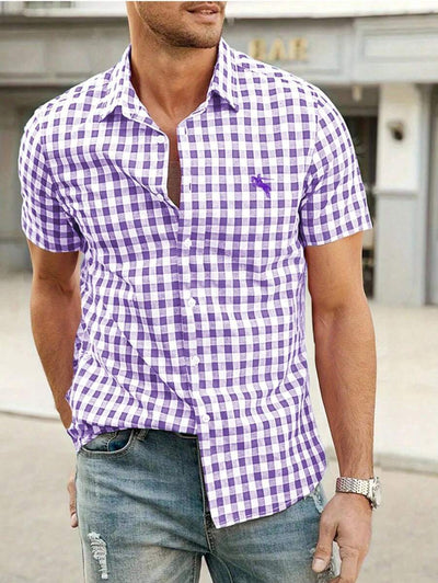 Men's Shirt Red-White Checkered Short Sleeve Oktoberfest Casual 11
