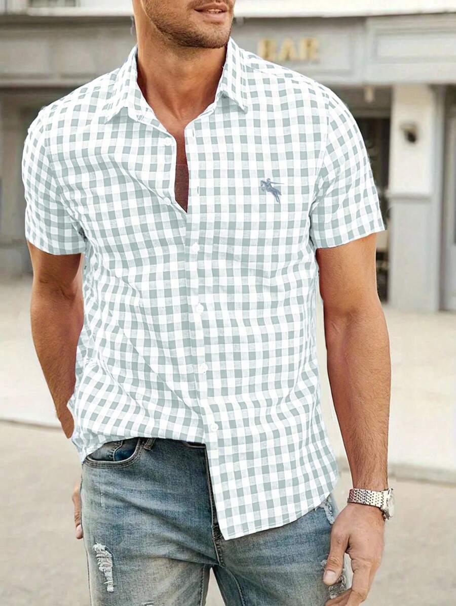Men's Shirt Red-White Checkered Short Sleeve Oktoberfest Casual 12