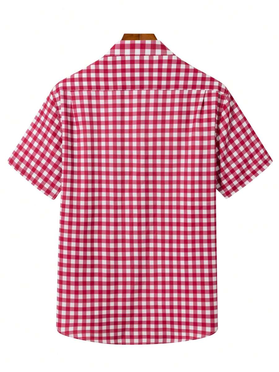 Men's Shirt Red-White Checkered Short Sleeve Oktoberfest Casual 2