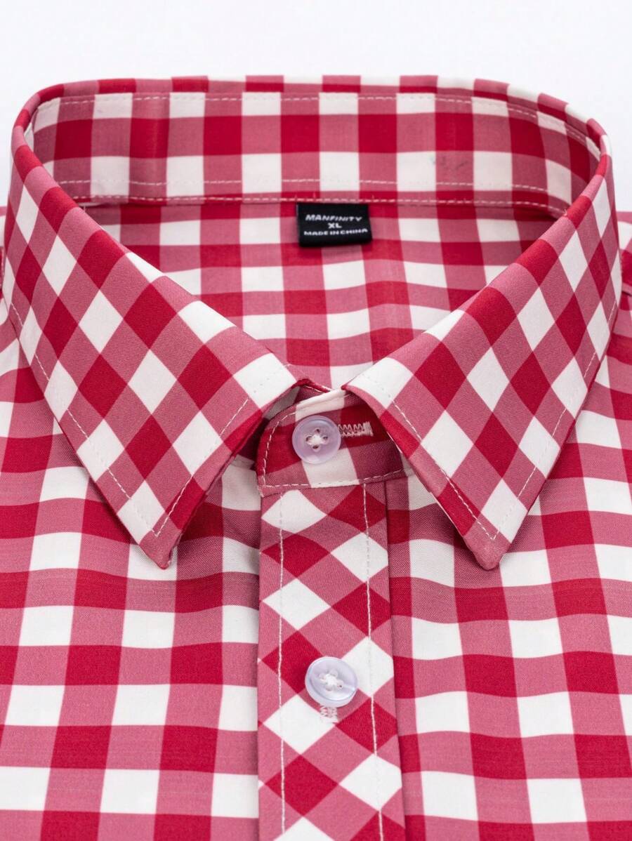 Men's Shirt Red-White Checkered Short Sleeve Oktoberfest Casual 3